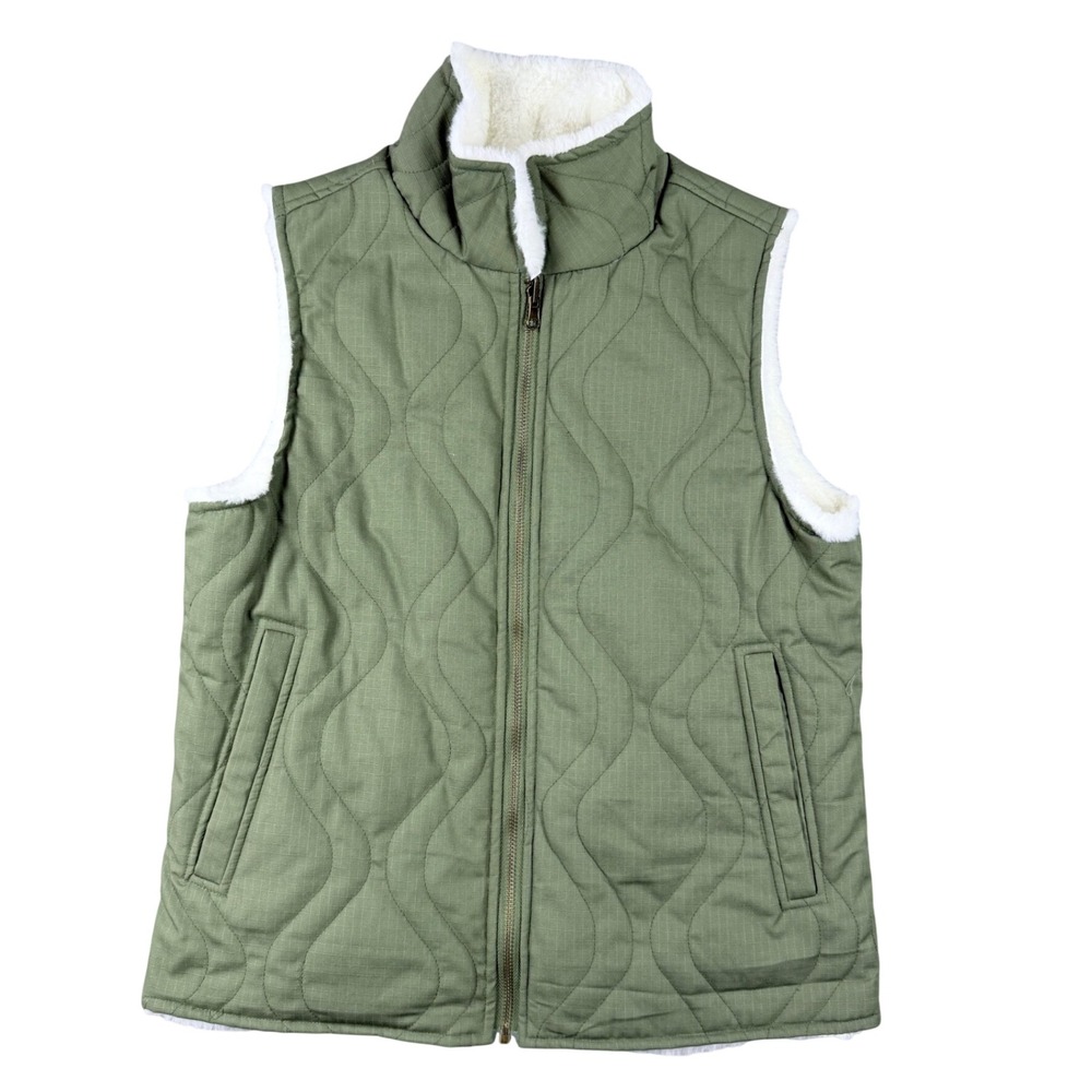 BKE Reversible Quilted Faux Fur Vest Olive Green Cream J1602W721B
